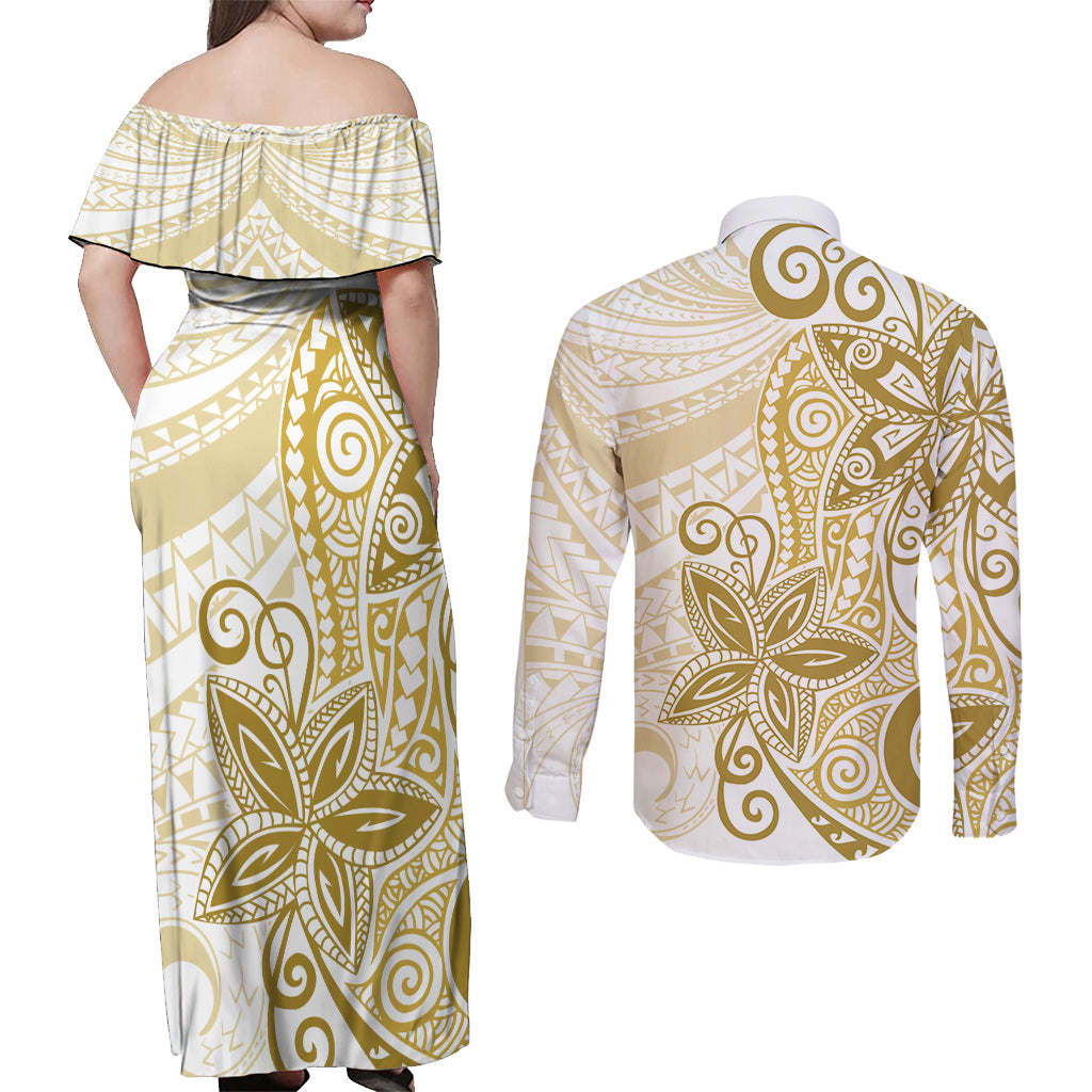 Polynesia Dolphins Couples Matching Off Shoulder Maxi Dress and Long Sleeve Button Shirt Valentine Day Floral Polynesian - Vintage Brown LT14 - Polynesian Pride