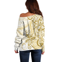 Polynesia Dolphins Off Shoulder Sweater Valentine Day Floral Polynesian - Vintage Brown LT14 - Polynesian Pride