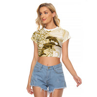 Polynesia Dolphins Raglan Cropped T Shirt Valentine Day Floral Polynesian - Vintage Brown LT14 Female Brown - Polynesian Pride