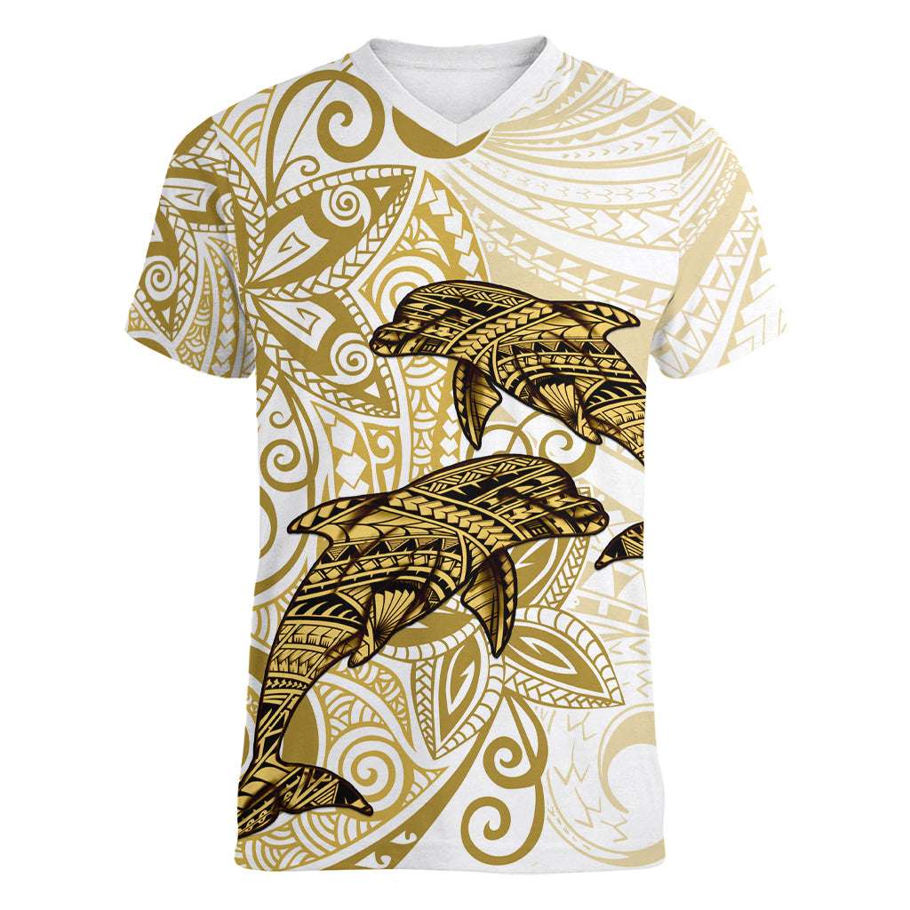 Polynesia Dolphins Women V Neck T Shirt Valentine Day Floral Polynesian - Vintage Brown LT14 Female Brown - Polynesian Pride