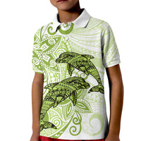 Polynesia Dolphins Kid Polo Shirt Valentine Day Floral Polynesian - Vintage Lime Green LT14 Kid Lime Green - Polynesian Pride