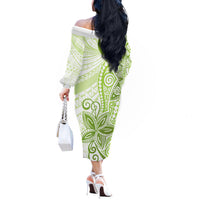 Polynesia Dolphins Off The Shoulder Long Sleeve Dress Valentine Day Floral Polynesian - Vintage Lime Green LT14 - Polynesian Pride