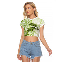 Polynesia Dolphins Raglan Cropped T Shirt Valentine Day Floral Polynesian - Vintage Lime Green LT14 Female Lime Green - Polynesian Pride