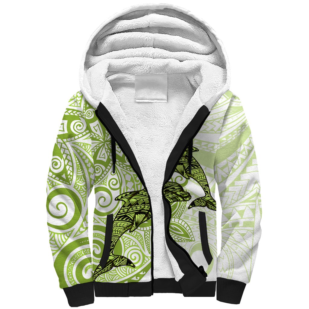 Polynesia Dolphins Sherpa Hoodie Valentine Day Floral Polynesian - Vintage Lime Green LT14 Unisex Lime Green - Polynesian Pride