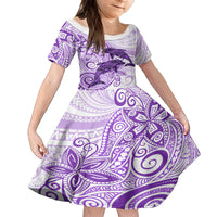 Polynesia Dolphins Family Matching Off Shoulder Maxi Dress and Hawaiian Shirt Valentine Day Floral Polynesian - Vintage Purple LT14 Daughter's Dress Purple - Polynesian Pride