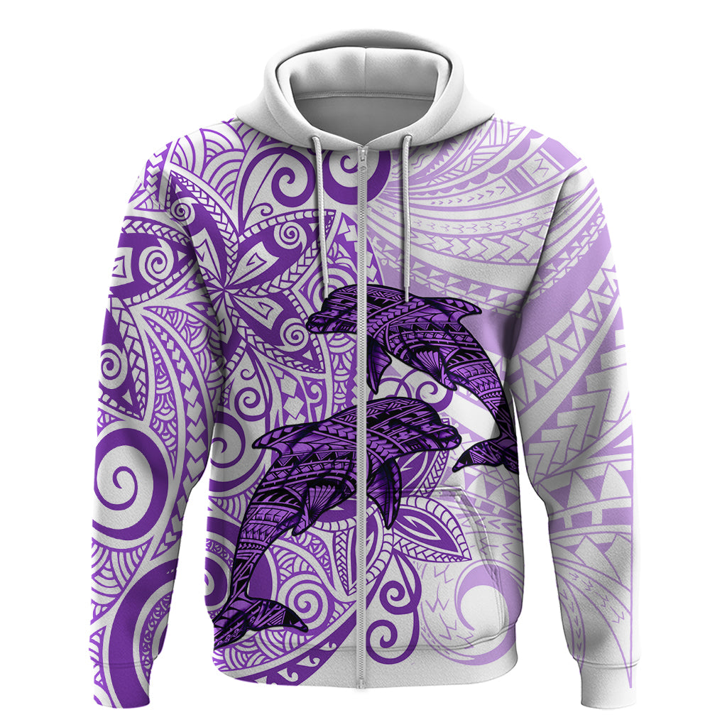 Polynesia Dolphins Hoodie Valentine Day Floral Polynesian - Vintage Purple LT14 Zip Hoodie Purple - Polynesian Pride