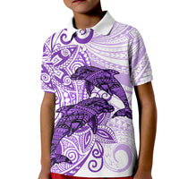 Polynesia Dolphins Kid Polo Shirt Valentine Day Floral Polynesian - Vintage Purple LT14 Kid Purple - Polynesian Pride