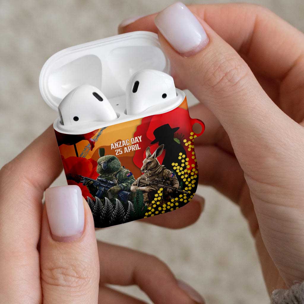 New Zealand and Australia ANZAC Day AirPods Case Sliver Fern Kakapo With Golden Wattle Kangaroo LT14 - Polynesian Pride