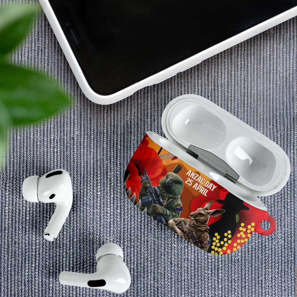 New Zealand and Australia ANZAC Day AirPods Case Sliver Fern Kakapo With Golden Wattle Kangaroo LT14 - Polynesian Pride