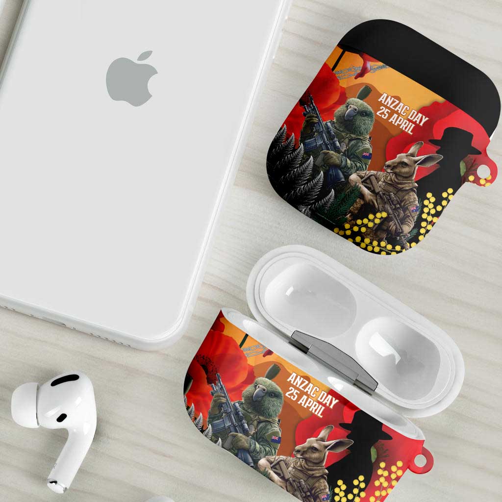 New Zealand and Australia ANZAC Day AirPods Case Sliver Fern Kakapo With Golden Wattle Kangaroo LT14 - Polynesian Pride