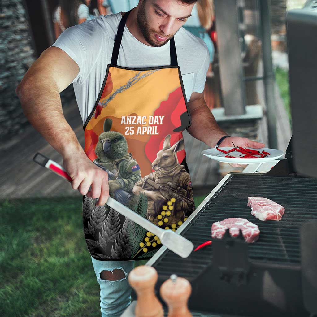 New Zealand and Australia ANZAC Day Apron Sliver Fern Kakapo With Golden Wattle Kangaroo LT14 - Polynesian Pride