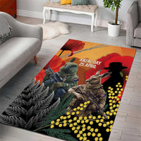 New Zealand and Australia ANZAC Day Area Rug Sliver Fern Kakapo With Golden Wattle Kangaroo LT14 - Polynesian Pride