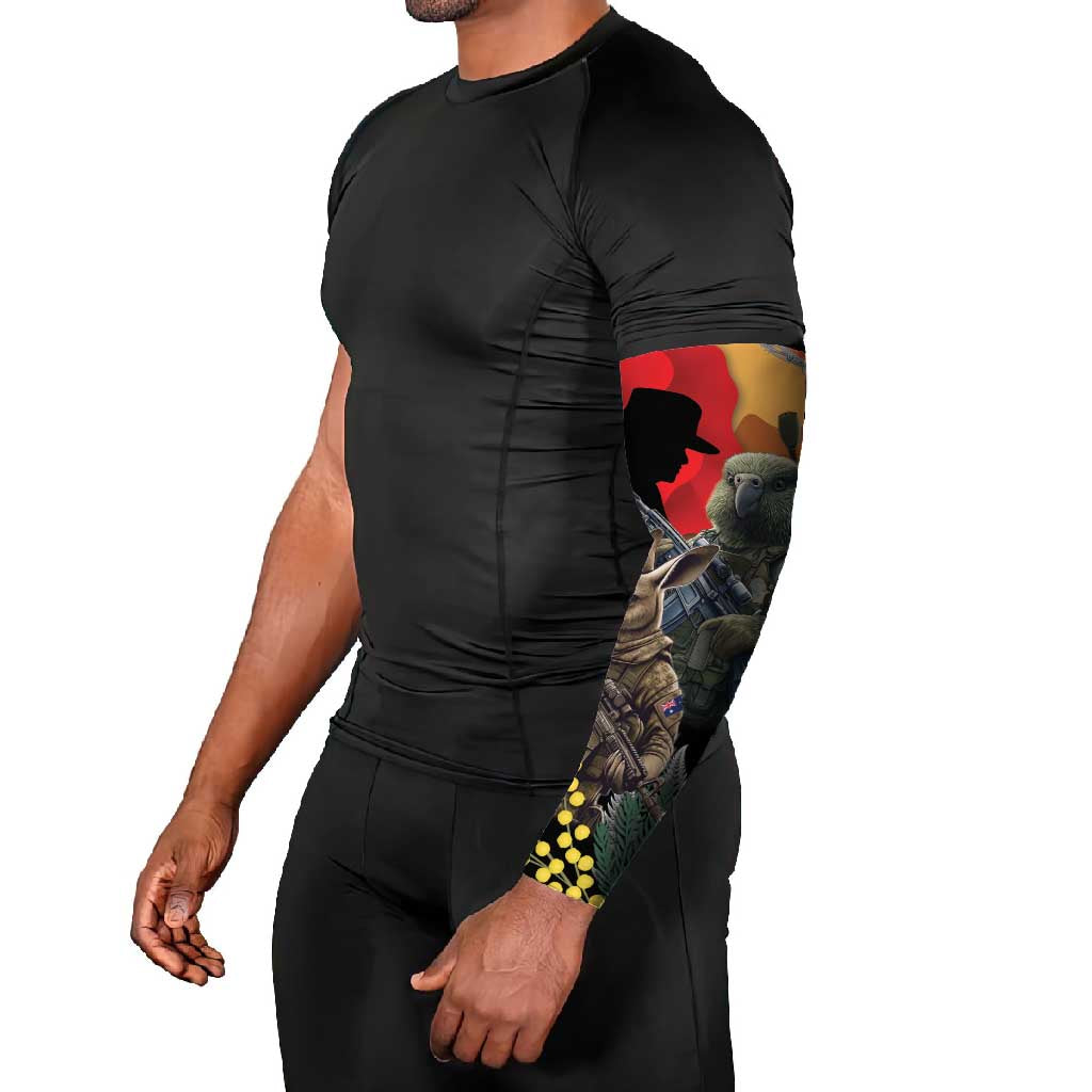 New Zealand and Australia ANZAC Day Arm Sleeves Sliver Fern Kakapo With Golden Wattle Kangaroo LT14 - Polynesian Pride