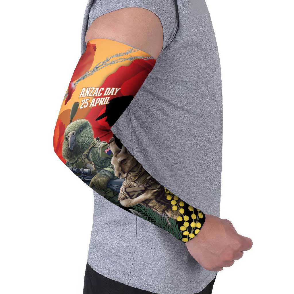 New Zealand and Australia ANZAC Day Arm Sleeves Sliver Fern Kakapo With Golden Wattle Kangaroo LT14 - Polynesian Pride