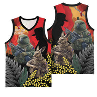 New Zealand and Australia ANZAC Day Basketball Jersey Sliver Fern Kakapo With Golden Wattle Kangaroo LT14 - Polynesian Pride