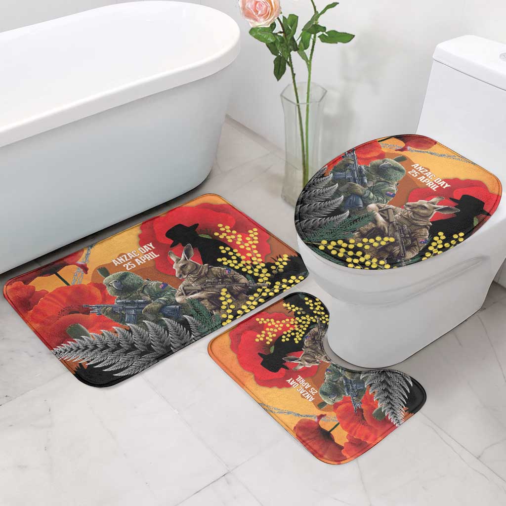 New Zealand and Australia ANZAC Day Bathroom Set Sliver Fern Kakapo With Golden Wattle Kangaroo LT14 - Polynesian Pride