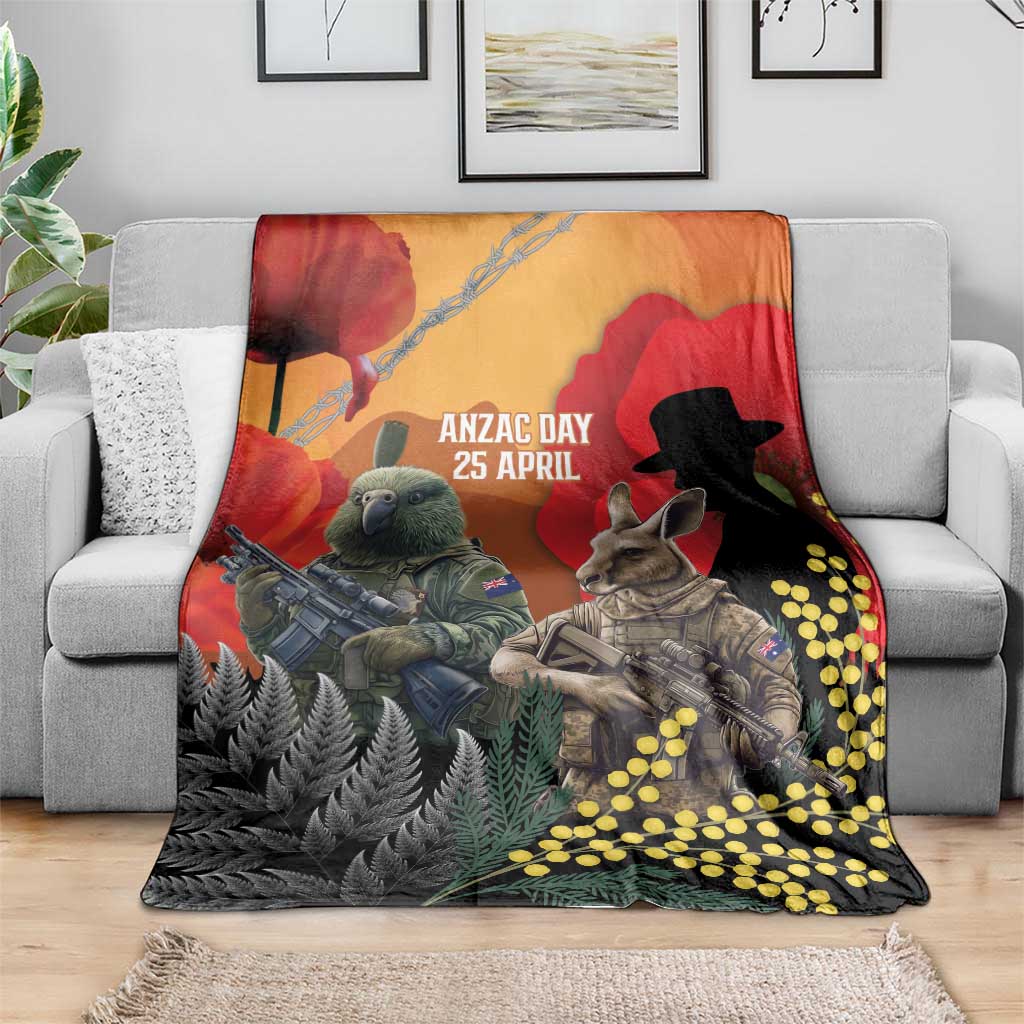 New Zealand and Australia ANZAC Day Blanket Sliver Fern Kakapo With Golden Wattle Kangaroo LT14 - Polynesian Pride