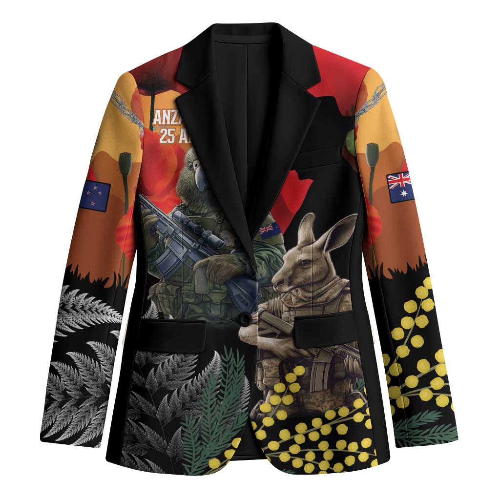 New Zealand and Australia ANZAC Day Blazer Sliver Fern Kakapo With Golden Wattle Kangaroo LT14 Unisex Gold - Polynesian Pride