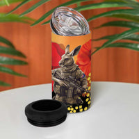 New Zealand and Australia ANZAC Day 4 in 1 Can Cooler Tumbler Sliver Fern Kakapo With Golden Wattle Kangaroo LT14 - Polynesian Pride
