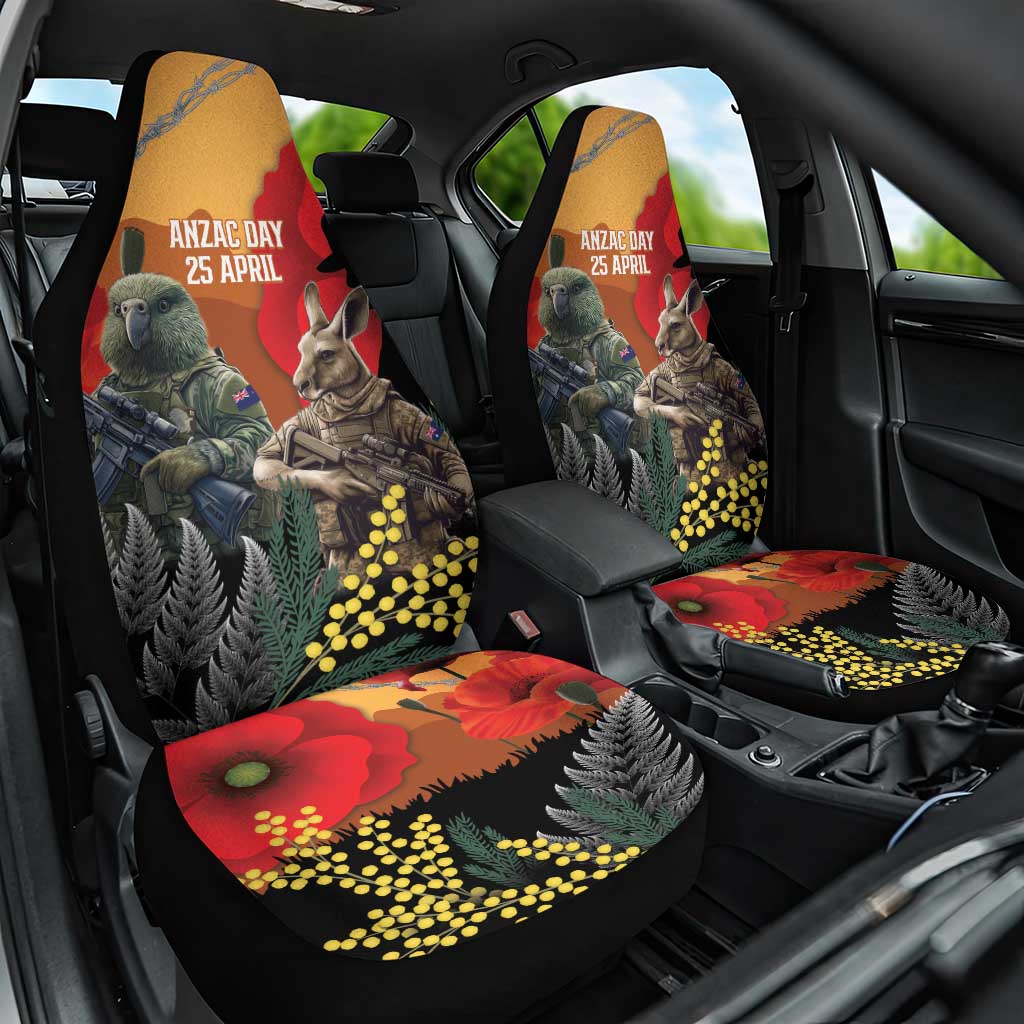 New Zealand and Australia ANZAC Day Car Seat Cover Sliver Fern Kakapo With Golden Wattle Kangaroo LT14 One Size Gold - Polynesian Pride