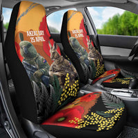 New Zealand and Australia ANZAC Day Car Seat Cover Sliver Fern Kakapo With Golden Wattle Kangaroo LT14 - Polynesian Pride