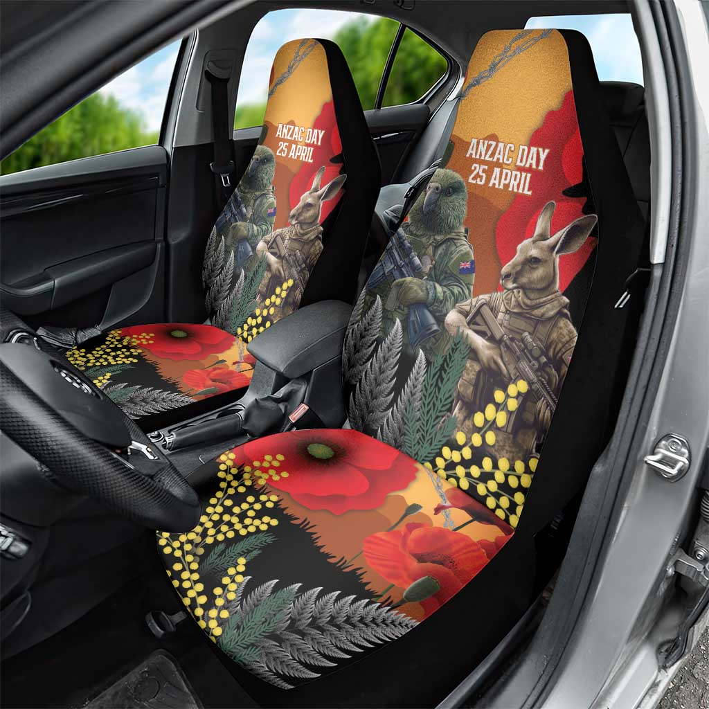 New Zealand and Australia ANZAC Day Car Seat Cover Sliver Fern Kakapo With Golden Wattle Kangaroo LT14 - Polynesian Pride