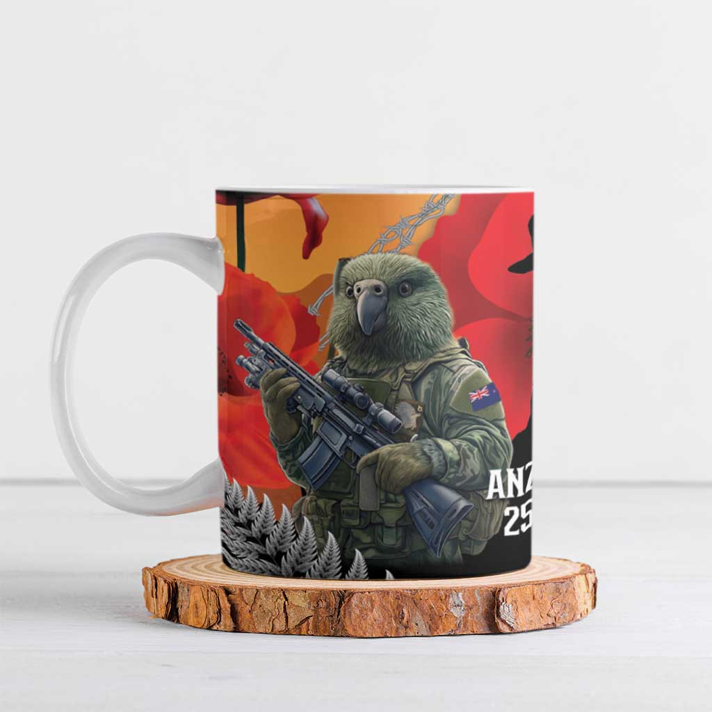 New Zealand and Australia ANZAC Day Ceramic Mug Sliver Fern Kakapo With Golden Wattle Kangaroo - Polynesian Pride
