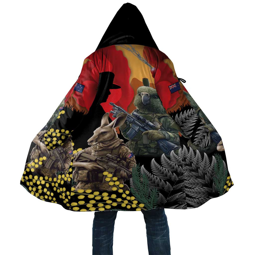 New Zealand and Australia ANZAC Day Cloak Sliver Fern Kakapo With Golden Wattle Kangaroo LT14 Unisex Gold - Polynesian Pride