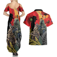 New Zealand and Australia ANZAC Day Couples Matching Summer Maxi Dress and Hawaiian Shirt Sliver Fern Kakapo With Golden Wattle Kangaroo LT14 - Polynesian Pride