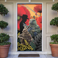New Zealand and Australia ANZAC Day Door Cover Sliver Fern Kakapo With Golden Wattle Kangaroo LT14 Gold - Polynesian Pride