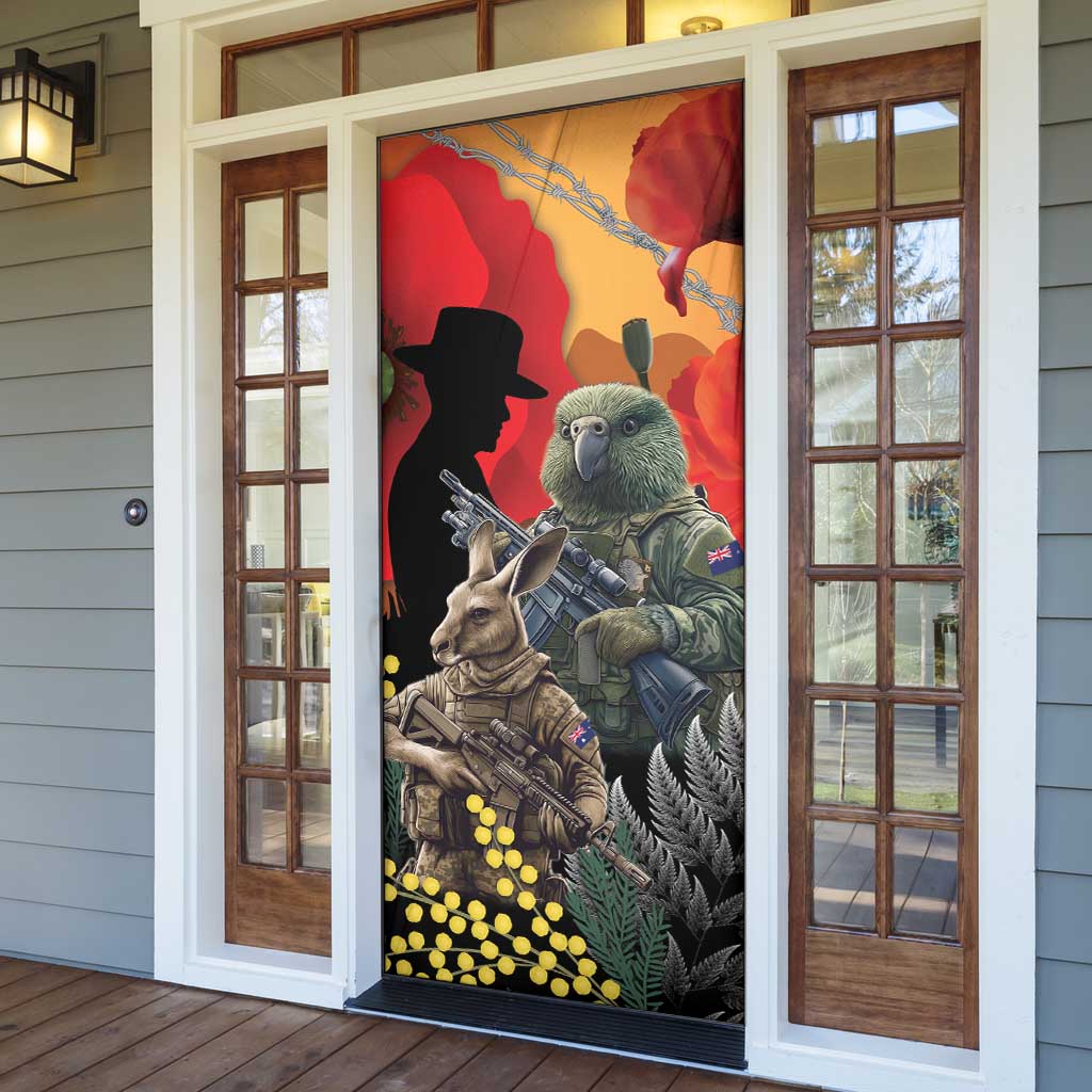 New Zealand and Australia ANZAC Day Door Cover Sliver Fern Kakapo With Golden Wattle Kangaroo LT14 - Polynesian Pride