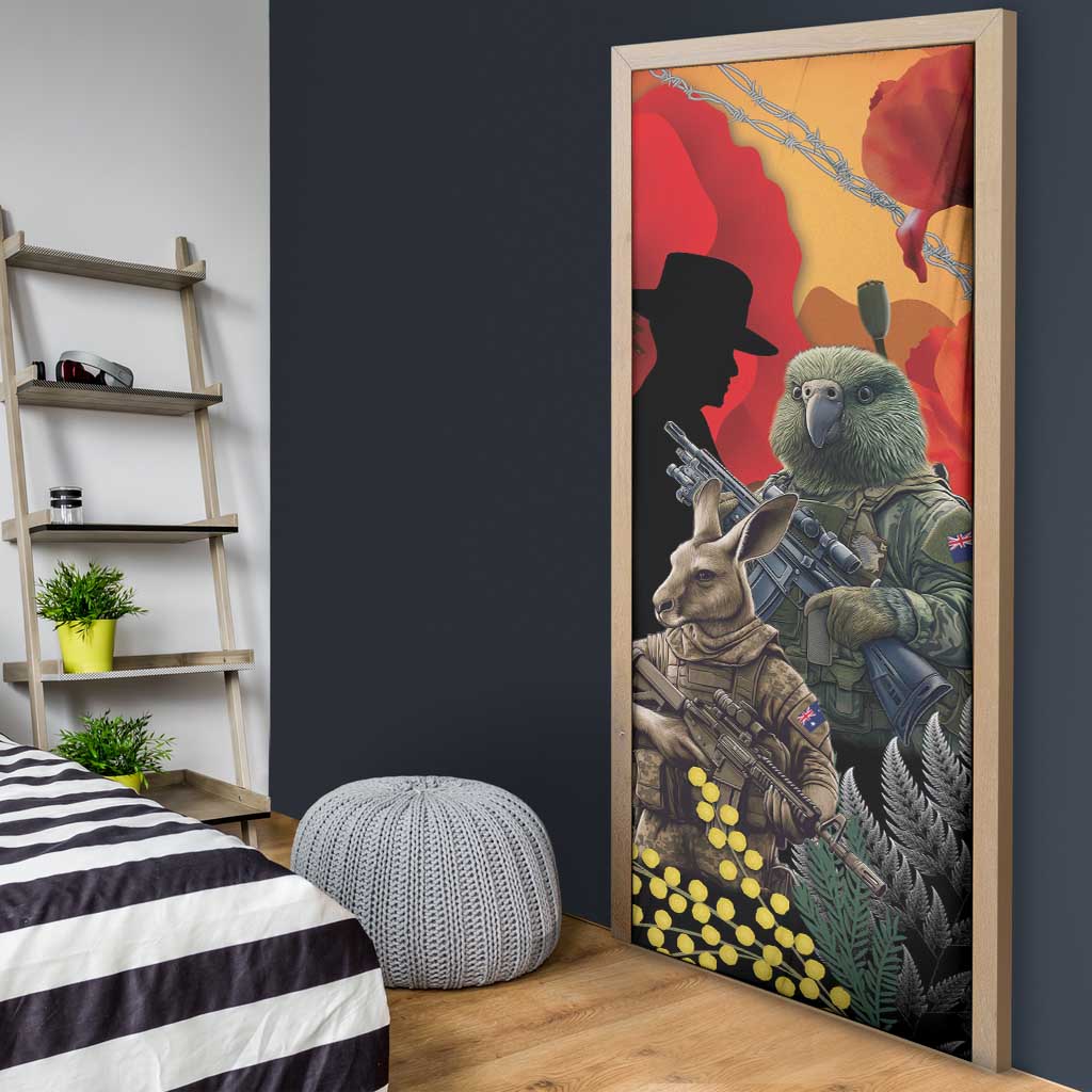 New Zealand and Australia ANZAC Day Door Cover Sliver Fern Kakapo With Golden Wattle Kangaroo LT14 - Polynesian Pride
