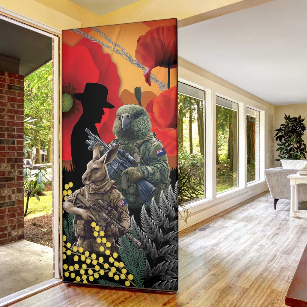 New Zealand and Australia ANZAC Day Door Cover Sliver Fern Kakapo With Golden Wattle Kangaroo LT14 - Polynesian Pride