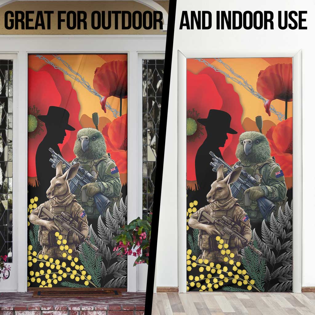 New Zealand and Australia ANZAC Day Door Cover Sliver Fern Kakapo With Golden Wattle Kangaroo LT14 - Polynesian Pride