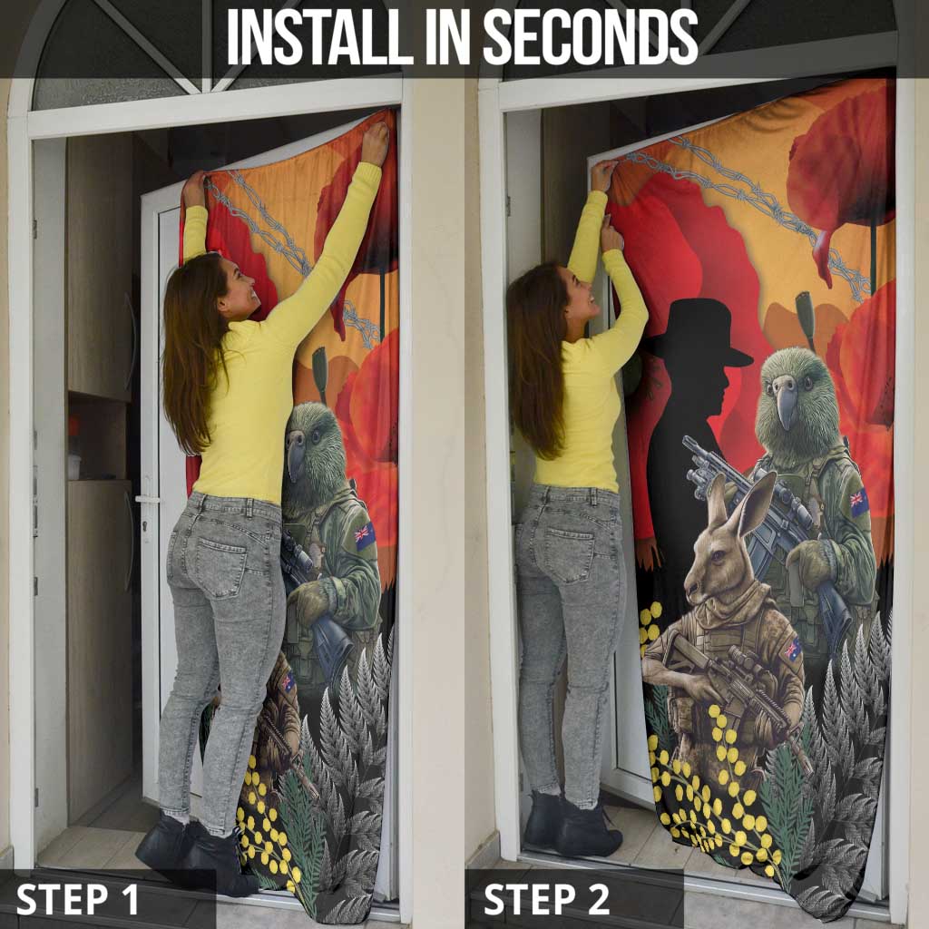 New Zealand and Australia ANZAC Day Door Cover Sliver Fern Kakapo With Golden Wattle Kangaroo LT14 - Polynesian Pride