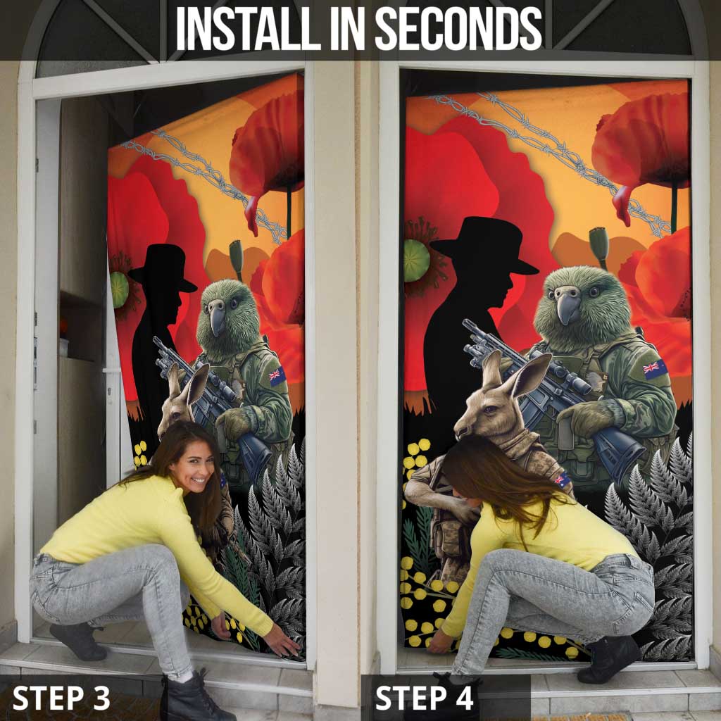 New Zealand and Australia ANZAC Day Door Cover Sliver Fern Kakapo With Golden Wattle Kangaroo LT14 - Polynesian Pride