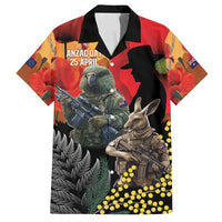 New Zealand and Australia ANZAC Day Family Matching Long Sleeve Bodycon Dress and Hawaiian Shirt Sliver Fern Kakapo With Golden Wattle Kangaroo LT14 Dad's Shirt - Short Sleeve Gold - Polynesian Pride