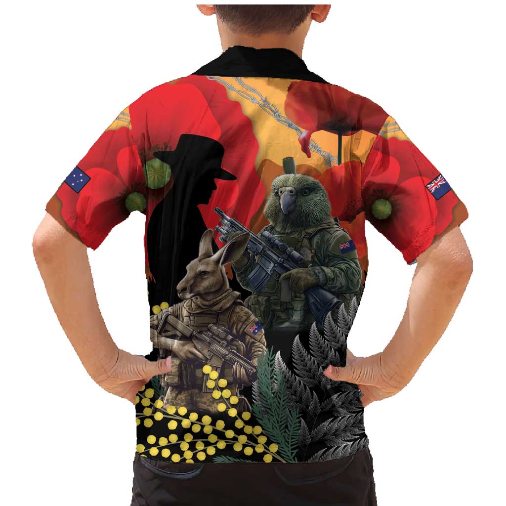 New Zealand and Australia ANZAC Day Family Matching Mermaid Dress and Hawaiian Shirt Sliver Fern Kakapo With Golden Wattle Kangaroo LT14 - Polynesian Pride