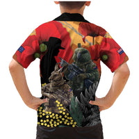New Zealand and Australia ANZAC Day Family Matching Mermaid Dress and Hawaiian Shirt Sliver Fern Kakapo With Golden Wattle Kangaroo LT14 - Polynesian Pride