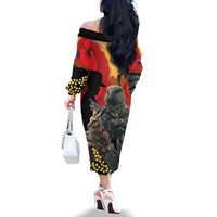New Zealand and Australia ANZAC Day Family Matching Off The Shoulder Long Sleeve Dress and Hawaiian Shirt Sliver Fern Kakapo With Golden Wattle Kangaroo LT14 - Polynesian Pride