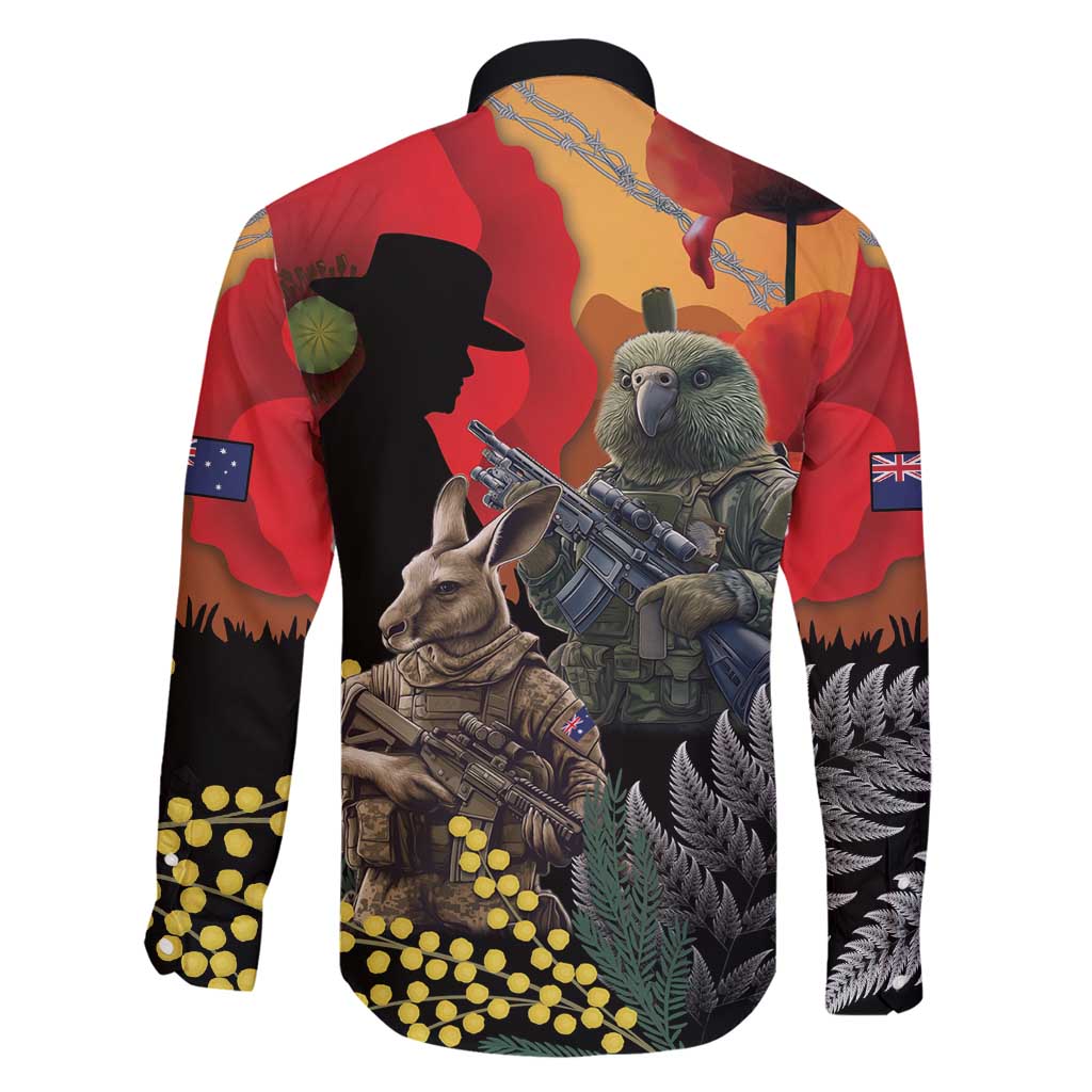 New Zealand and Australia ANZAC Day Family Matching Off Shoulder Maxi Dress and Hawaiian Shirt Sliver Fern Kakapo With Golden Wattle Kangaroo LT14 - Polynesian Pride