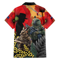 New Zealand and Australia ANZAC Day Family Matching Off Shoulder Short Dress and Hawaiian Shirt Sliver Fern Kakapo With Golden Wattle Kangaroo LT14 - Polynesian Pride