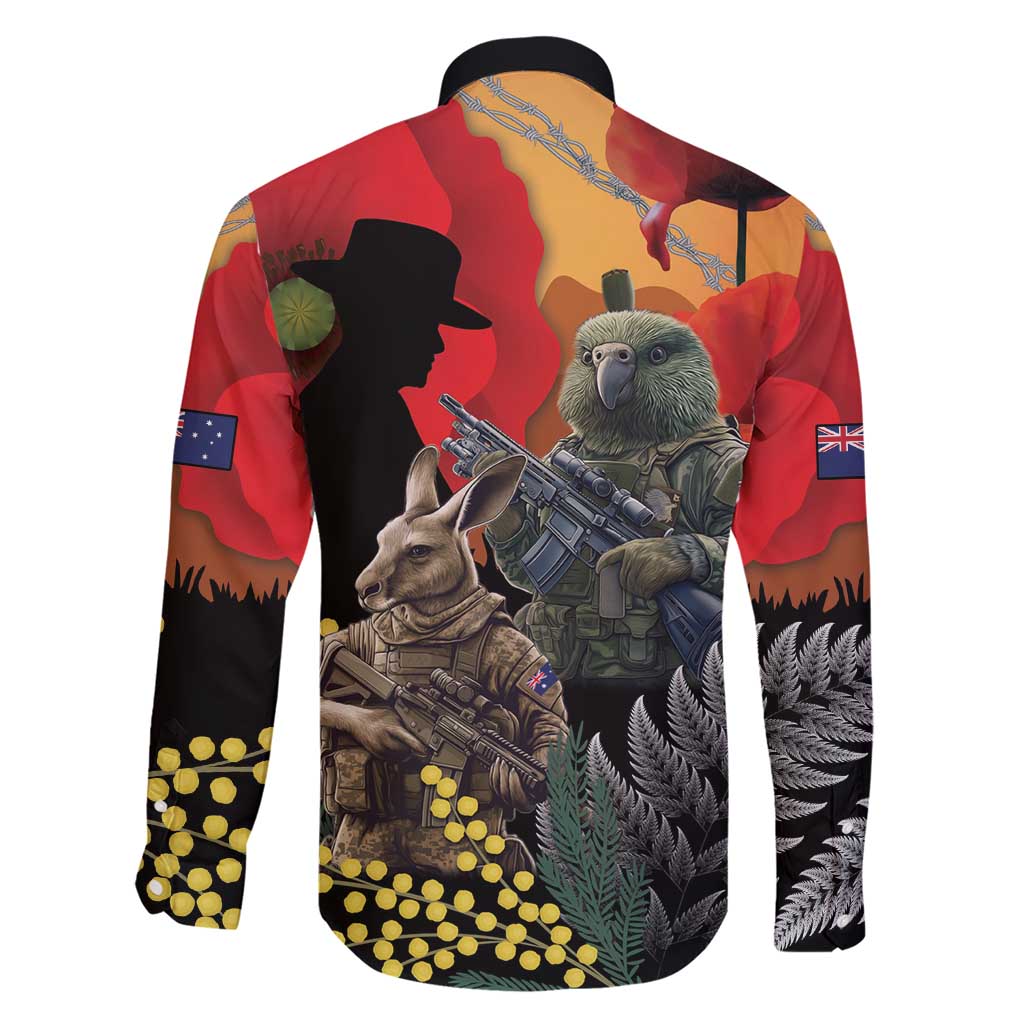 New Zealand and Australia ANZAC Day Family Matching Short Sleeve Bodycon Dress and Hawaiian Shirt Sliver Fern Kakapo With Golden Wattle Kangaroo LT14 - Polynesian Pride
