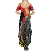 New Zealand and Australia ANZAC Day Family Matching Summer Maxi Dress and Hawaiian Shirt Sliver Fern Kakapo With Golden Wattle Kangaroo LT14 - Polynesian Pride