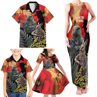 New Zealand and Australia ANZAC Day Family Matching Tank Maxi Dress and Hawaiian Shirt Sliver Fern Kakapo With Golden Wattle Kangaroo LT14 - Polynesian Pride
