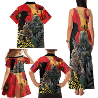 New Zealand and Australia ANZAC Day Family Matching Tank Maxi Dress and Hawaiian Shirt Sliver Fern Kakapo With Golden Wattle Kangaroo LT14 - Polynesian Pride