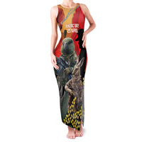 New Zealand and Australia ANZAC Day Family Matching Tank Maxi Dress and Hawaiian Shirt Sliver Fern Kakapo With Golden Wattle Kangaroo LT14 Mom's Dress Gold - Polynesian Pride