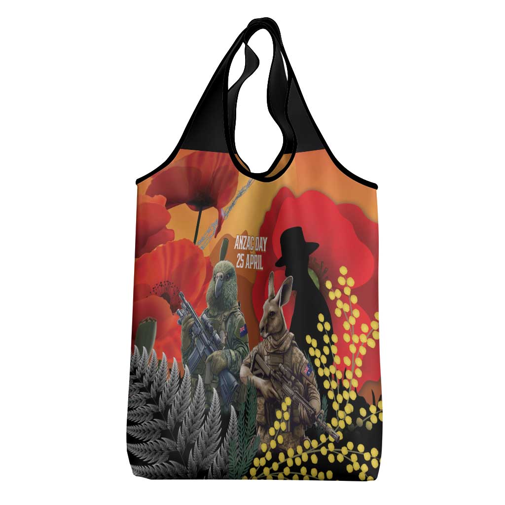 New Zealand and Australia ANZAC Day Grocery Bag Sliver Fern Kakapo With Golden Wattle Kangaroo LT14 - Polynesian Pride