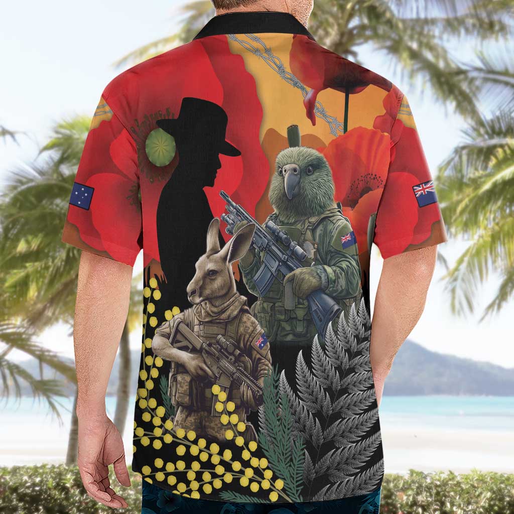 New Zealand and Australia ANZAC Day Hawaiian Shirt Sliver Fern Kakapo With Golden Wattle Kangaroo LT14 - Polynesian Pride