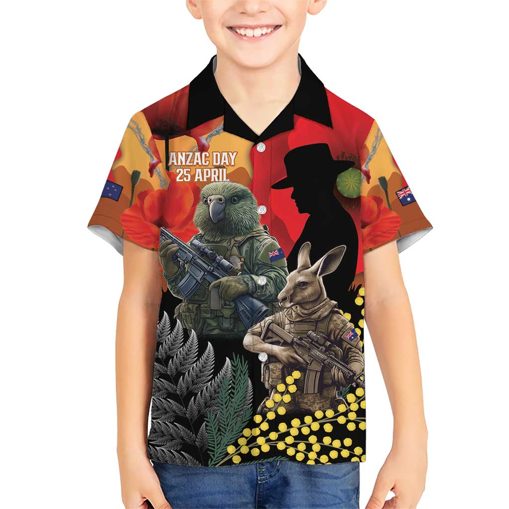 New Zealand and Australia ANZAC Day Hawaiian Shirt Sliver Fern Kakapo With Golden Wattle Kangaroo LT14 - Polynesian Pride